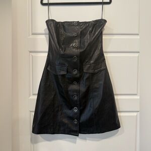 Pretty Garbage Black Leather (strapless) Mini Dress